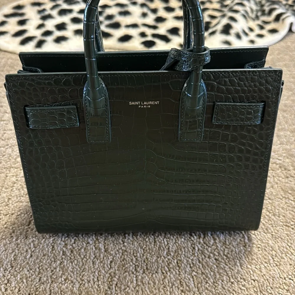 SAINT LAURENT Calfskin Crocodile Embossed Nano Sac De Jour Dark Green - Picture 9 of 10